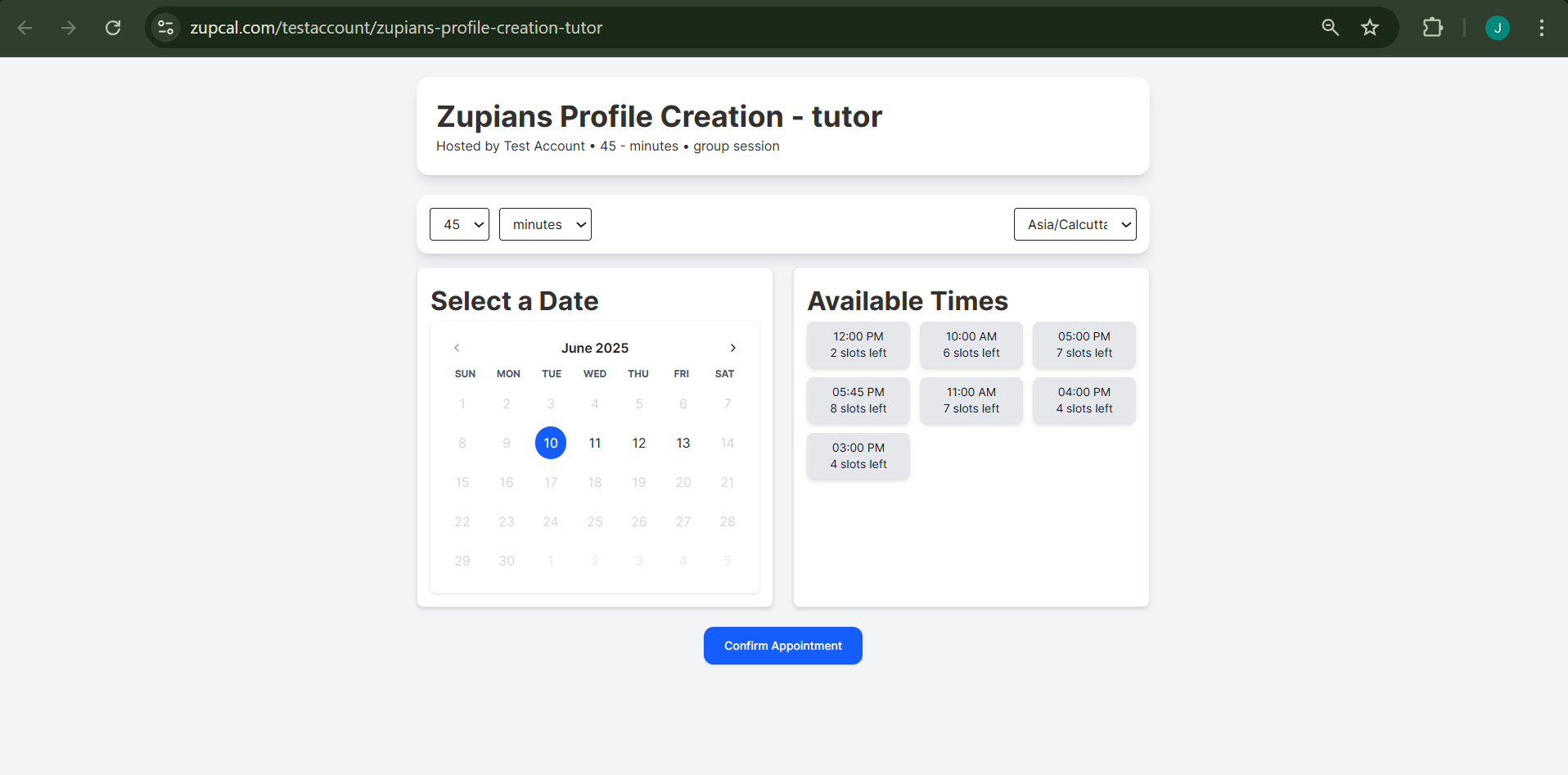 Date and Time Selection Interface