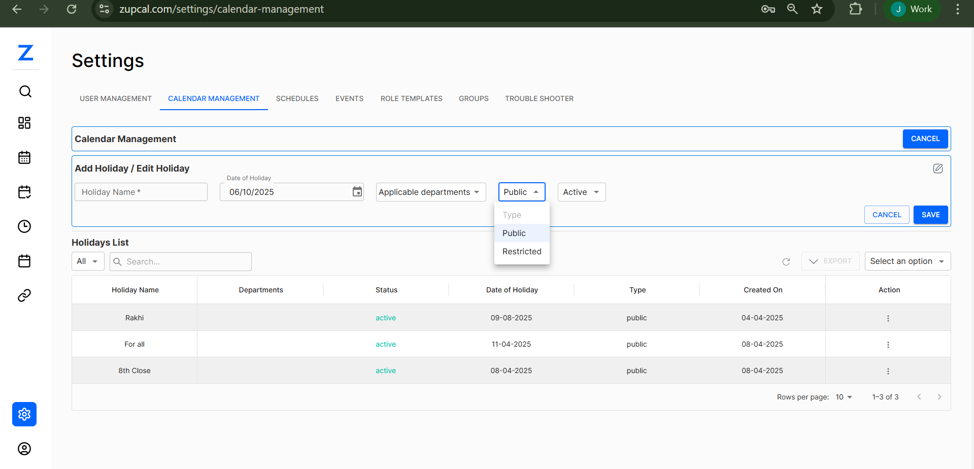 Holiday Management Form