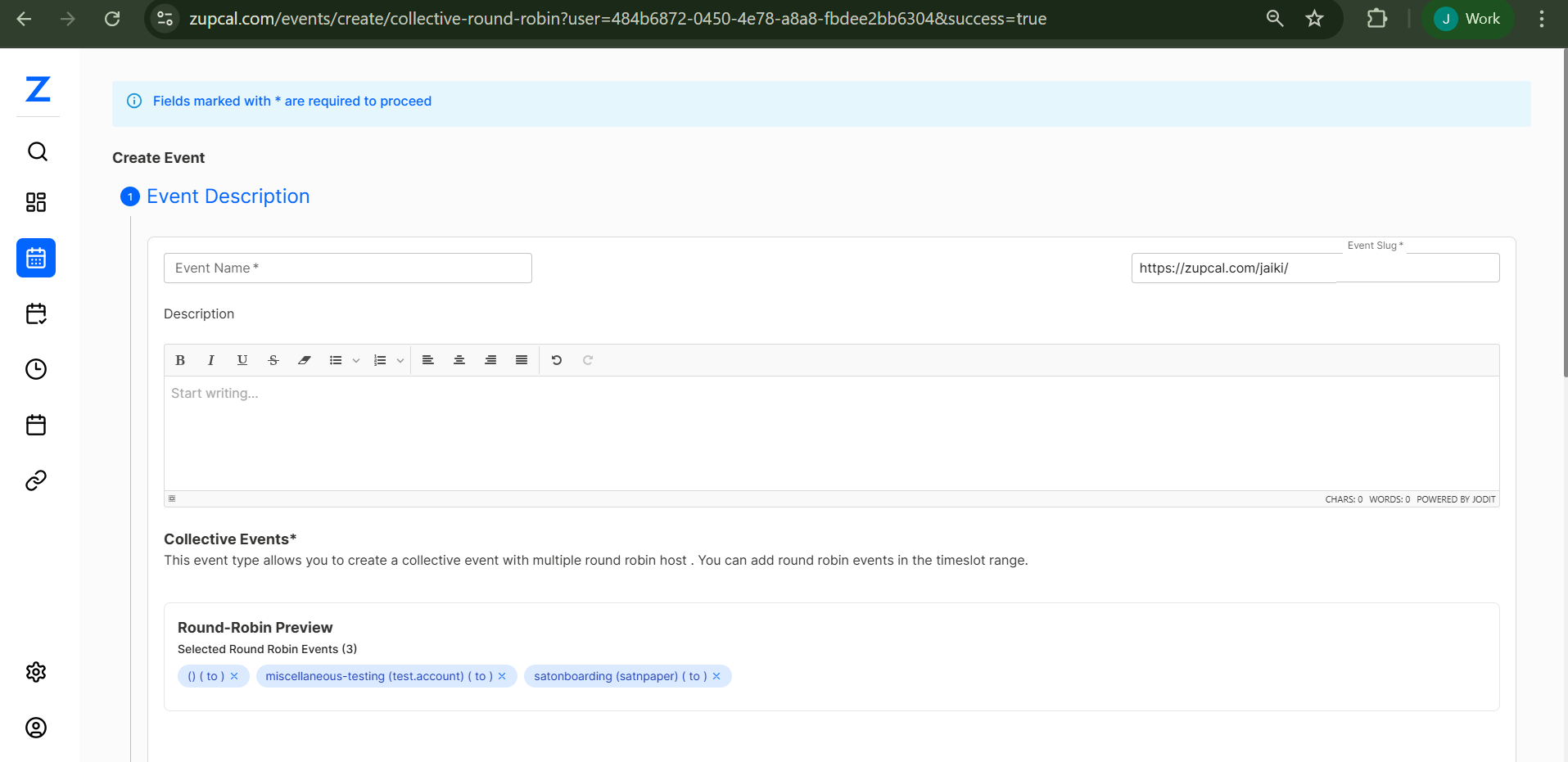 Event Creation Interface