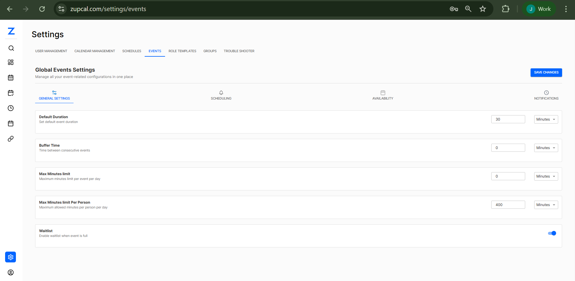 Global Events Settings