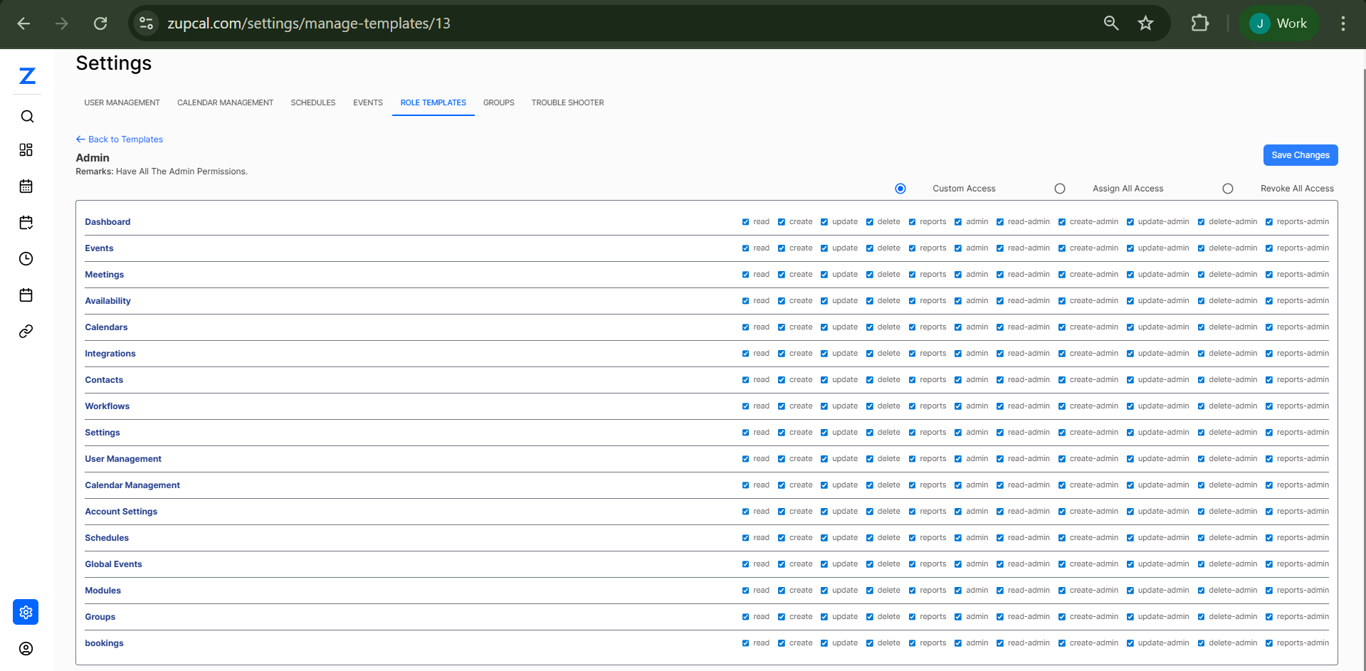 Role Template Module View